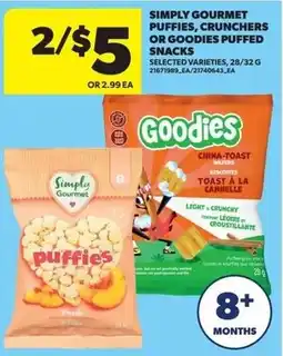 Real Canadian Superstore Simply Gourmet puffsies, crunchers or goodies puffed snacks offer
