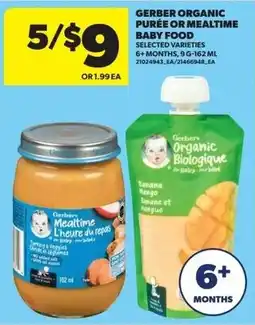 Real Canadian Superstore Gerber organic purée or mealtime baby food offer