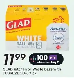 Sobeys Glad kitchen or waste bags with febreze 50-60 pk offer