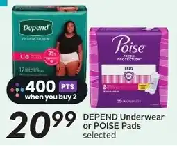 Sobeys Depend Underwear or Poise Pads offer
