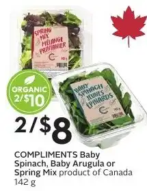 Sobeys Compliments baby spinach, baby arugula or spring mix offer