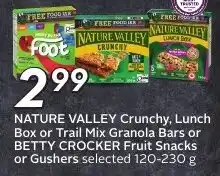 Sobeys Nature Valley Crunchy, Lunch Box or Trail Mix Granola Bars or Betty Crocker Fruit Snacks or Gushers offer
