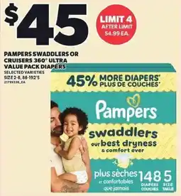Loblaws Pampers swaddlers or cruisers 360 ultra value pack diapers offer