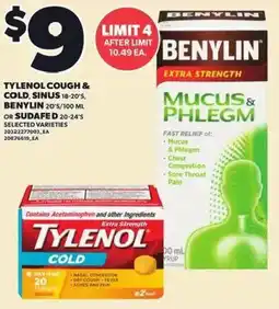 Loblaws Tylenol cough & cold, sinus, benylin offer