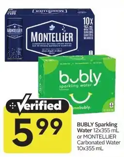 Sobeys Bubly Sparkling Water or Montellier Carbonated Water offer
