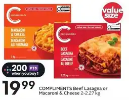 Sobeys Compliments Beef Lasagna or Macaroni & Cheese offer