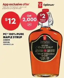 Loblaws PC 100% pure maple syrup amber offer
