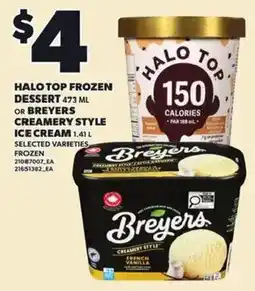 Loblaws Halo top frozen dessert or breyers creamy style ice cream offer