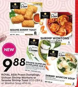 Sobeys Royal Asia prawn dumplings, sichuan shrimp wontons or sesame shrimp toast offer