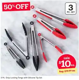 Kitchen Stuff Plus 3 Pc. Grip Locking Tongs with Silicone Tip Set offer