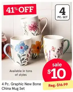 Kitchen Stuff Plus 4 Pcs. Graphic New Bone China Mug Set offer