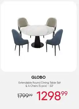 Meubles RD Globo - Convertible & Extendable Round Dining Table with Pedestal and 4 Chairs - 53 offer
