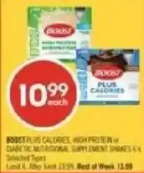 Shoppers Drug Mart Boost plus calories high protein diabetic nutritional supplement shakes offer