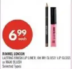 Shoppers Drug Mart Rimmel London lasting finish lip liner, oh my glossy lip gloss or maxi blush offer