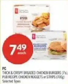 Shoppers Drug Mart PC thick & crispy breaded chicken burgers offer