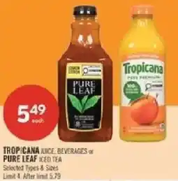 Shoppers Drug Mart Tropicana juice beverages or pure leaf iced tea offer