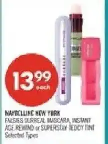Shoppers Drug Mart Maybelline New York Falsies Surreal Mascara, Instant Age Rewind or Superstay Teddy Tint offer