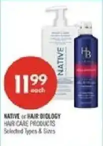 Shoppers Drug Mart Native or Hair Biology hair care products offer