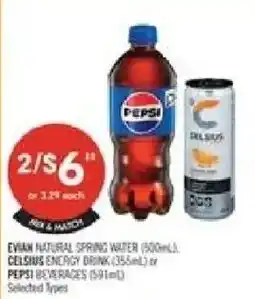 Shoppers Drug Mart Evian Natural Spring Water or Celsius Energy Drink or Pepsi Beverages offer