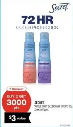 Shoppers Drug Mart Secret whole body deodorant sprays offer