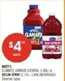 Shoppers Drug Mart Mott's Clamato, Garden Cocktail or Ocean Spray Beverages offer
