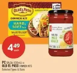 Shoppers Drug Mart PC salsa mild douce or old el paso dinner kits offer