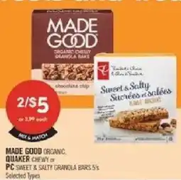 Shoppers Drug Mart Made Good organic chewy granola bars offer