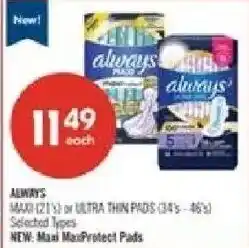 Shoppers Drug Mart Always maxi maxiprotect pads offer