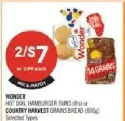 Shoppers Drug Mart Wonder hot dog hamburger buns or country harvest grains bread offer