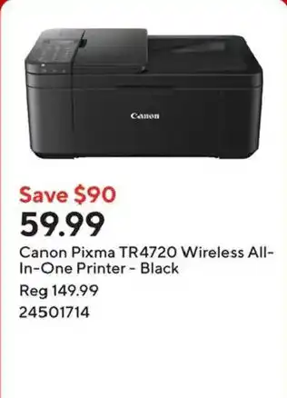 Staples Canon Pixma TR4720 Wireless All-In-One Printer - Black offer