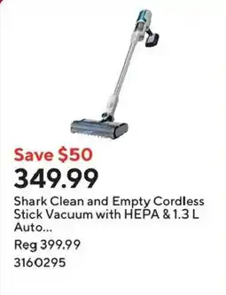 Staples Shark Clean and Empty Cordless Stick Vacuum with HEPA & 1.3 L Auto... offer