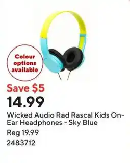 Staples Wicked Audio Rad Rascal Kids On-Ear Headphones - Sky Blue offer