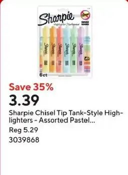 Staples Sharpie Chisel Tip Tank-Style Highlighters - Assorted Pastel offer