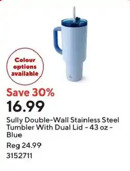 Staples Sully double-wall stainless steel tumbler with dual lid - 43 oz - blue offer