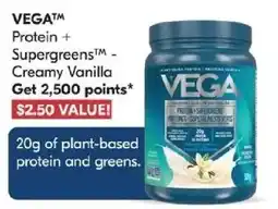Shoppers Drug Mart Vega protein plus supergreens creamy vanilla offer