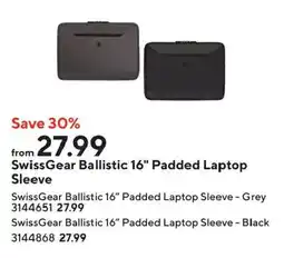 Staples SwissGear Ballistic 16" Padded Laptop Sleeve offer
