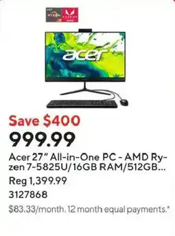 Staples Acer 27" All-in-One PC offer