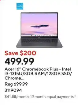 Staples Acer 16" Chromebook Plus offer