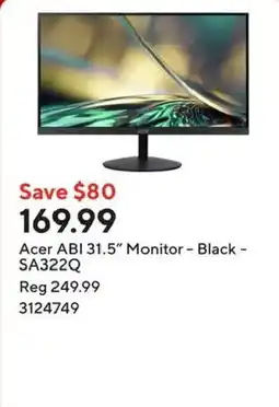 Staples Acer ABI 31.5" Monitor - Black - SA322Q offer
