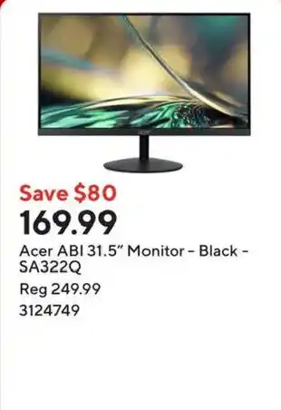 Staples Acer ABI 31.5" Monitor - Black - SA322Q offer