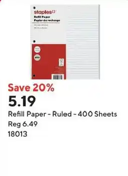 Staples Staples refill paper ruled offer