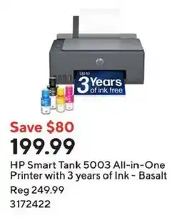 Staples Hp smart tank 5003 all-in-one printer with 3 years of ink - basalt offer