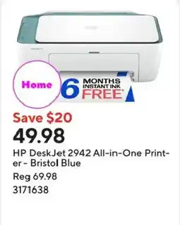 Staples Hp deskjet 2942 all-in-one printer - bristol blue offer