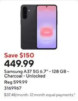 Staples Samsung A37 5G 6.7" - 128 GB - Charcoal - Unlocked offer