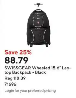 Staples Swissgear wheeled 15.6" laptop backpack - black offer