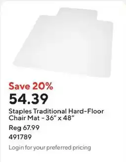 Staples Staples Traditional Hard-Floor Chair Mat offer