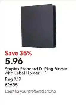 Staples Staples Standard D-Ring Binder with Label Holder offer