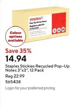 Staples Staples Stickies Recycled Pop-Up Notes offer