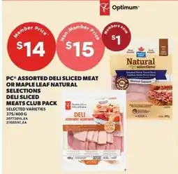 Loblaws PC assorted deli sliced meat offer