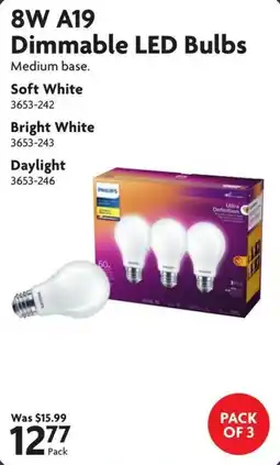 Home Hardware Philips 8W A19 Dimmable LED Bulbs offer